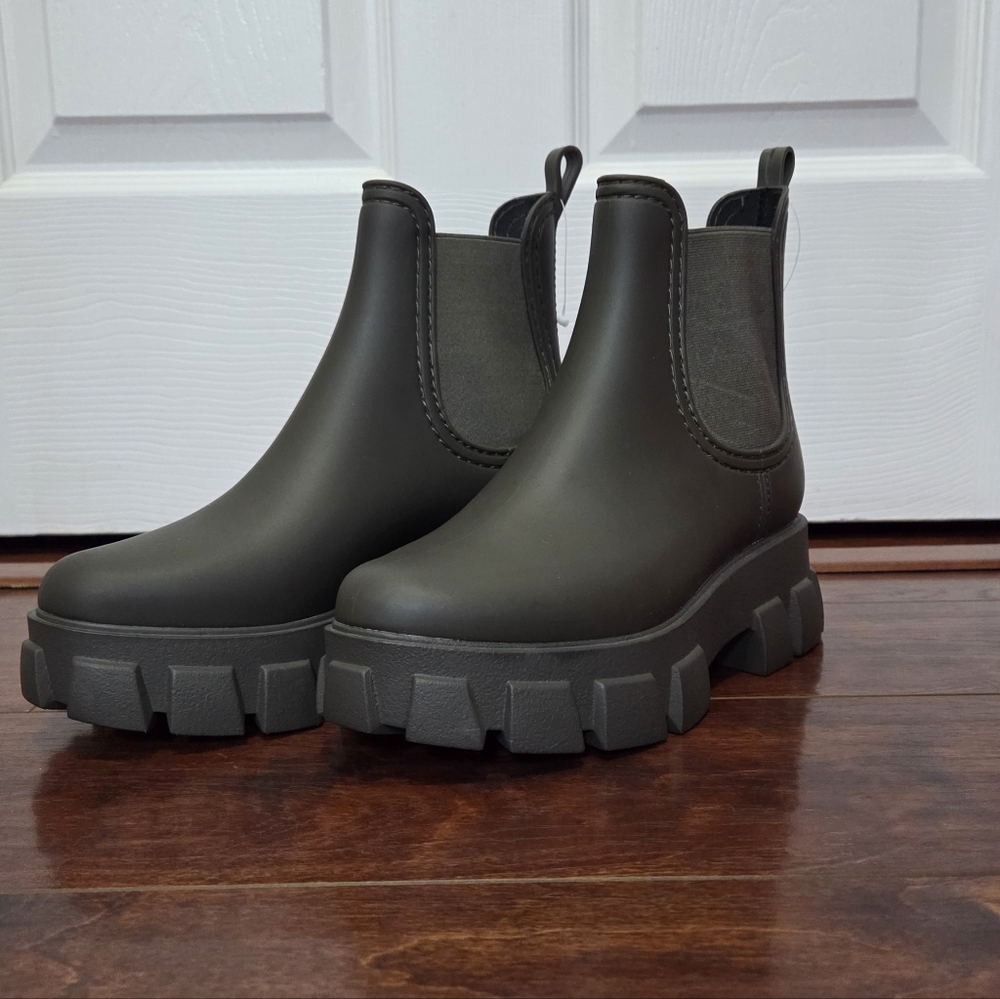 Jeffrey Campbell Platform Lug Sole Chelsea Matte Grey Green Rain Boots Size 7 - Picture 5 of 10